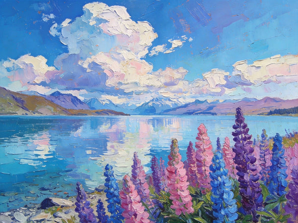 Lake Serenity in New Zealand's South, Original Oil Paintings, Palette Knife Oil Paintings, Small Landscape Paintings on Canvas, Original Landscape Paintings, Hand Painted Canvas Art-Grace Painting Crafts