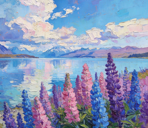 Lake Serenity in New Zealand's South, Original Oil Paintings, Palette Knife Oil Paintings, Small Landscape Paintings on Canvas, Original Landscape Paintings, Hand Painted Canvas Art-Grace Painting Crafts