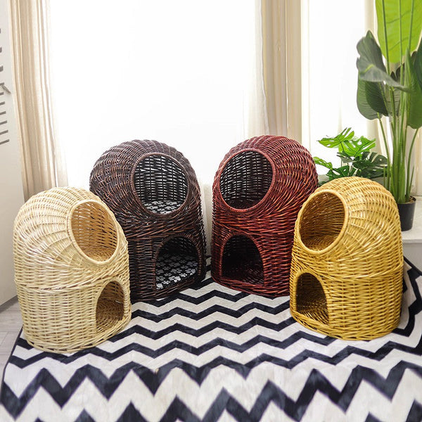 Large Double-Layer Cat Bed, Wicker Cat House Basket with Washable Cushion for Indoor Cats and Dogs-Grace Painting Crafts