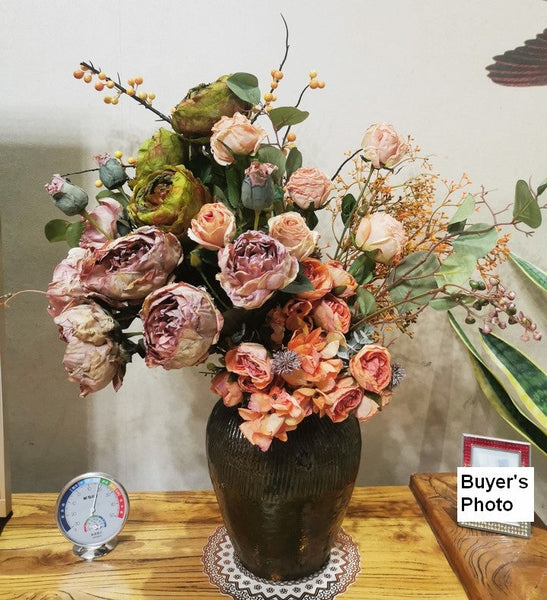 Beautiful Peony Rose Flowers Arrangement Interior Design, Large Faux Silk Floral Bouquet, Modern Artificial Floral Arrangement for Bedroom-Grace Painting Crafts