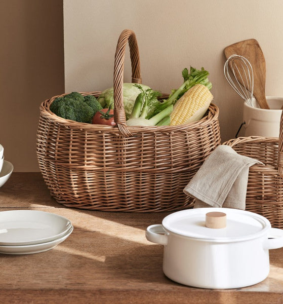 Large Picnic Food Basket with Handle, Natural Hand-woven Wicker Storage Basket, Willow Weaving Baskets for Vegetable, Natural Fruit Basket, Kitchen Storage Baskets-Grace Painting Crafts