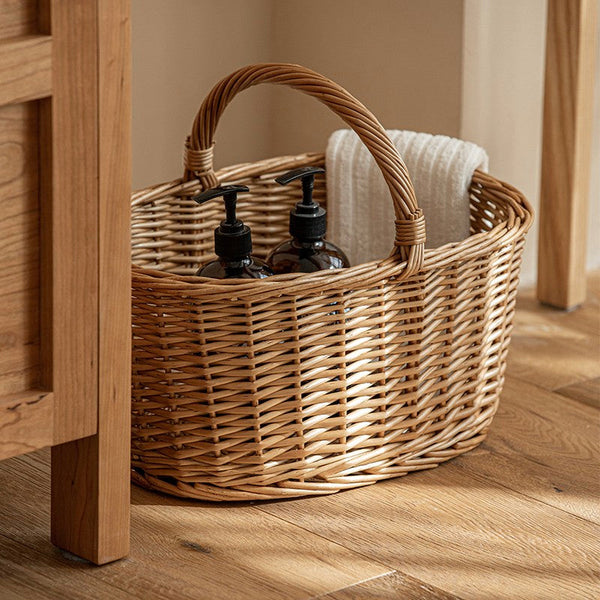 Small Picnic Storage Basket with Handle, Hand-woven Wicker Storage Basket, Willow Weaving Baskets for Vegetable, Natural Fruit Basket, Kitchen Storage Baskets-Grace Painting Crafts