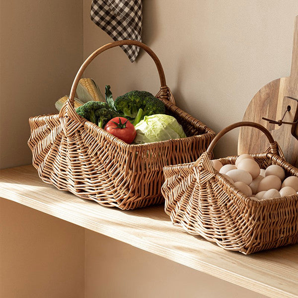 Large Picnic Food Basket with Handle, Natural Hand-woven Wicker Storage Basket, Lovely Willow Weaving Baskets for Vegetable, Natural Fruit Basket, Kitchen Storage Baskets-Grace Painting Crafts