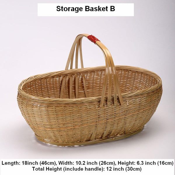 Natural Hand-woven Bamboo Basket, Extra Large Picnic Food Basket with Handle, Lovely Bamboo Baskets for Vegetable, Natural Fruit Basket Kitchen Storage Baskets-Grace Painting Crafts