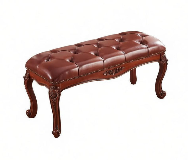 Dressing Table Stool, Rubber Wood Footstool, Vintage Chestnut Brown Leather Stool, Genuine Leather Solid Wood Entry Bench, Farmhouse Entryway Bench, Leather Lounge Chair Modern-Grace Painting Crafts