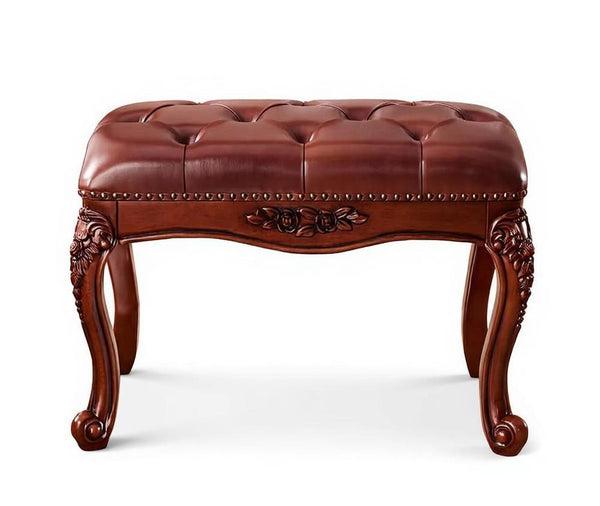 Dressing Table Stool, Rubber Wood Footstool, Vintage Chestnut Brown Leather Stool, Genuine Leather Solid Wood Entry Bench, Farmhouse Entryway Bench, Leather Lounge Chair Modern-Grace Painting Crafts