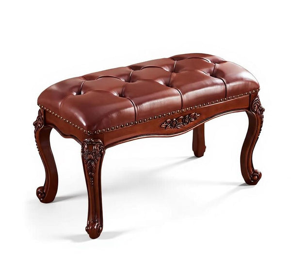 Dressing Table Stool, Rubber Wood Footstool, Vintage Chestnut Brown Leather Stool, Genuine Leather Solid Wood Entry Bench, Farmhouse Entryway Bench, Leather Lounge Chair Modern-Grace Painting Crafts