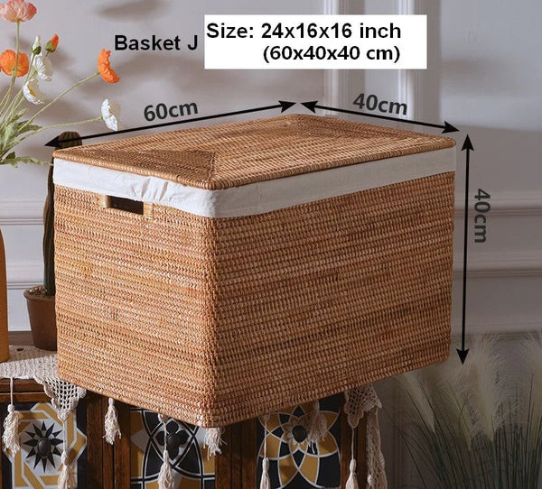 Oversized Rattan Storage Basket, Extra Large Rectangular Storage Basket for Clothes, Storage Baskets for Bathroom, Bedroom Storage Baskets-Grace Painting Crafts