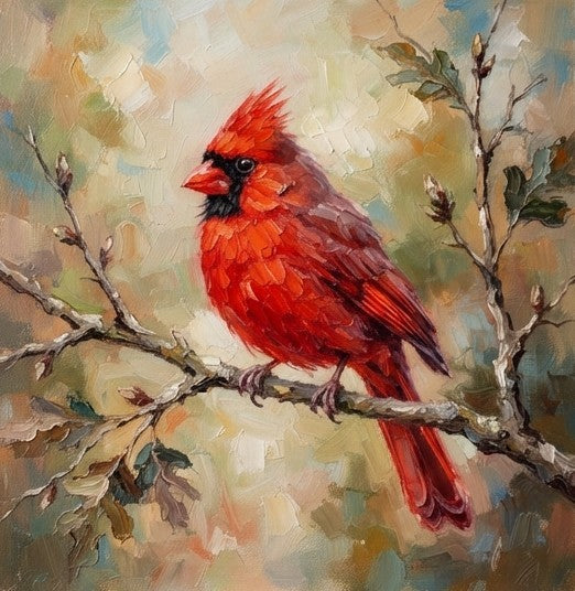 Original Oil Paintings, Northern Cardinal Bird Painting, Hand Painted Canvas Art, Small Art on Canvas, Heavy Texture Painting, Miniature Wall Art-Grace Painting Crafts