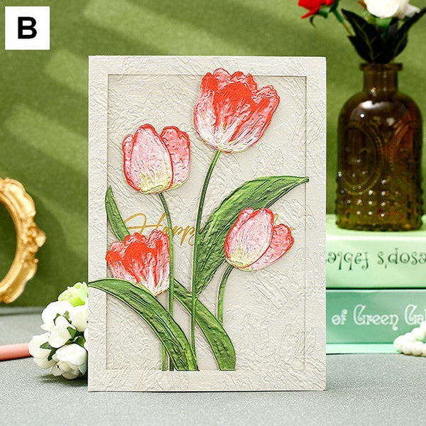 Tulip Flower Greeting Cards, Creative Birthday Greeting Card, Beautiful Greeting Cards to Friends, Original Handmade Greeting Cards-Grace Painting Crafts