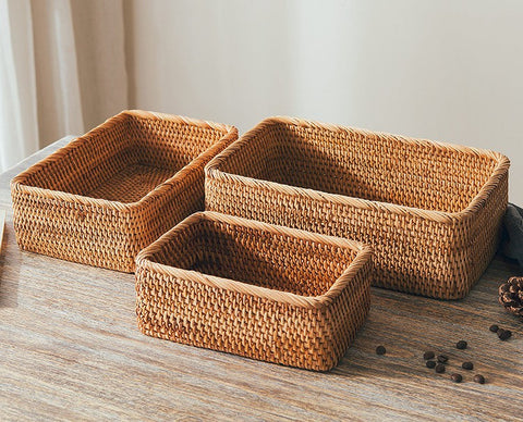 Woven Rectangular Basket for Shelves, Rattan Storage Basket, Storage Baskets for Bathroom, Woven Baskets for Living Room-Grace Painting Crafts