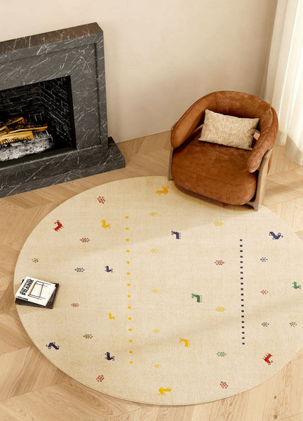 Geometric Modern Rug Ideas for Living Room, Circular Modern Rugs for Bathroom, Modern Rugs for Children's Room, Abstract Contemporary Round Rugs for Dining Room-Grace Painting Crafts