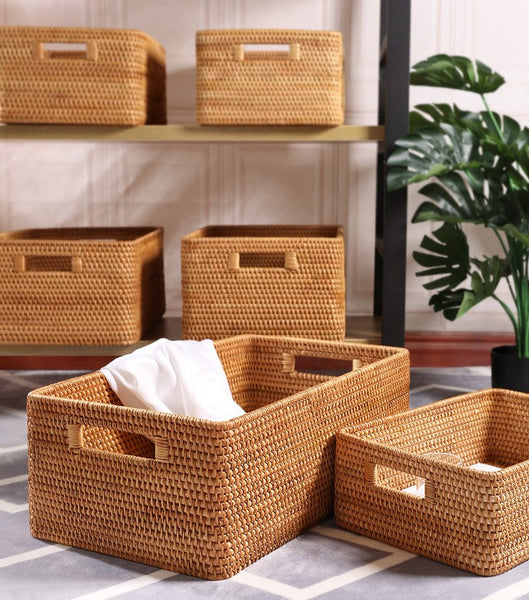 Storage Baskets for Kitchen, Woven Rattan Rectangular Storage Baskets, Wicker Storage Basket for Clothes, Storage Baskets for Bathroom, Storage Baskets for Toys-Grace Painting Crafts