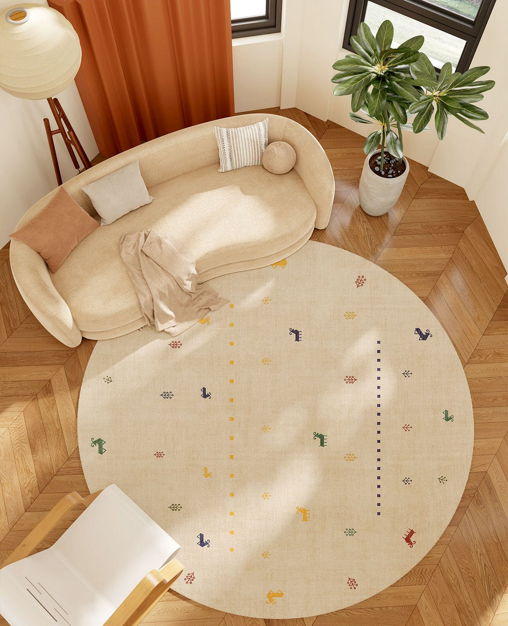 Geometric Modern Rug Ideas for Living Room, Circular Modern Rugs for Bathroom, Modern Rugs for Children's Room, Abstract Contemporary Round Rugs for Dining Room-Grace Painting Crafts