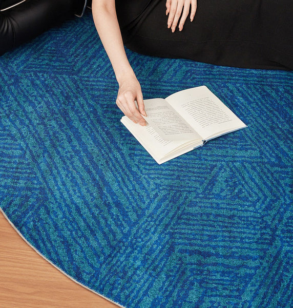 Geometric Round Rugs for Dining Room, Blue Contemporary Modern Rugs, Mid Century Round Modern Rugs under Chairs, Bedroom Abstract Modern Area Rugs-Grace Painting Crafts