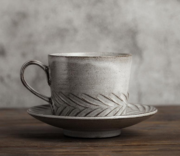 Large Coffee Cup, Pottery Coffee Cups, Latte Coffee Cup, Breakfast Milk Cup, Cappuccino Coffee Mug, Coffee Cup and Saucer Set-Grace Painting Crafts
