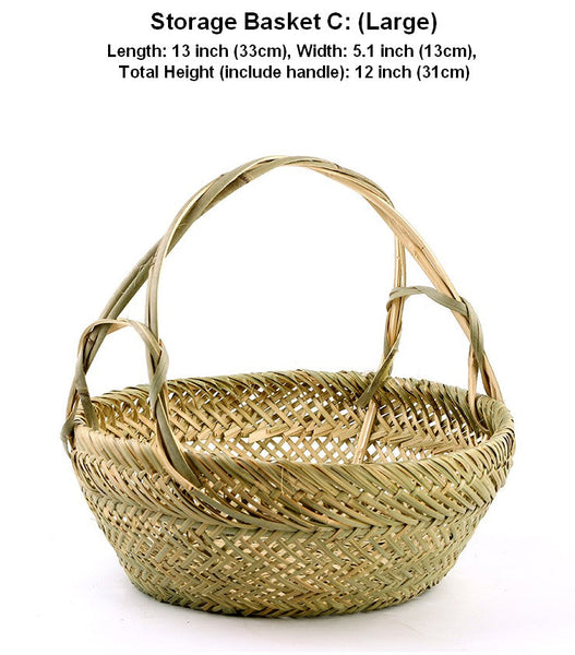 Large Picnic Food Basket with Handle, Natural Hand-woven Bamboo Basket, Lovely Bamboo Baskets for Vegetable, Natural Fruit Basket Kitchen Storage Baskets-Grace Painting Crafts