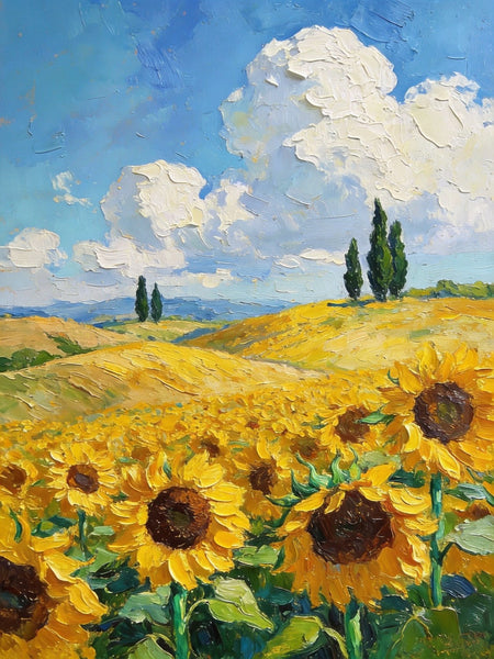 Dreamy Provence Sunflower Scenery, Original Landscape Artwork, Small Oil Paintings, Small Paintings for Dining Room, Hand Painted Wall Art Paintings, Heavy Texture Canvas Art-Grace Painting Crafts