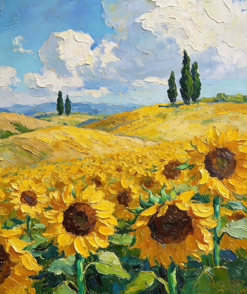 Dreamy Provence Sunflower Scenery, Original Landscape Artwork, Small Oil Paintings, Small Paintings for Dining Room, Hand Painted Wall Art Paintings, Heavy Texture Canvas Art-Grace Painting Crafts