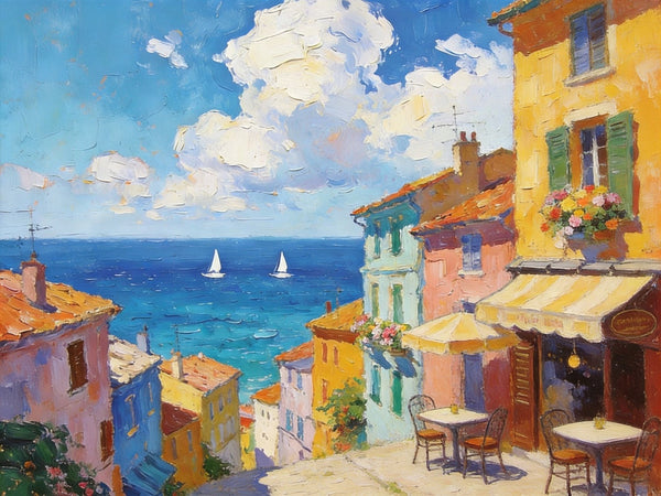 Landscape Canvas Paintings, Beach Town Tranquil Scenery, Hand Painted Canvas Art, Small Oil Paintings, Small Wall Art Paintings, Original Canvas Paintings-Grace Painting Crafts