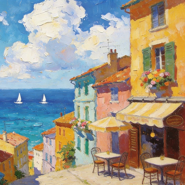 Landscape Canvas Paintings, Beach Town Tranquil Scenery, Hand Painted Canvas Art, Small Oil Paintings, Small Wall Art Paintings, Original Canvas Paintings-Grace Painting Crafts