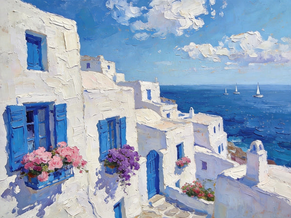 Original Oil Paintings, Azure Waves and White Washes, Aegean Blue Sea, Small Landscape Paintings on Canvas, Palette Knife Oil Paintings, Landscape Canvas Paintings, Hand Painted Canvas Art-Grace Painting Crafts