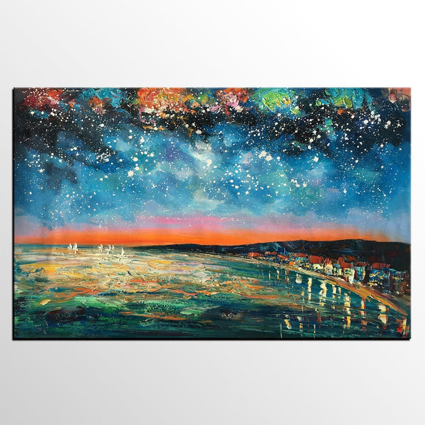 Landscape Painting, Starry Night Oil Painting, Original Wall Art, Custom Large Canvas Art-Grace Painting Crafts