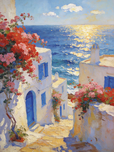 Original Wall Art Paintings, Aegean Serenity, Seashore Paintings, Heavy Texture Artwork, Canvas Paintings for Living Room, Small Oil Paintings, Hand Painted Canvas Wall Art