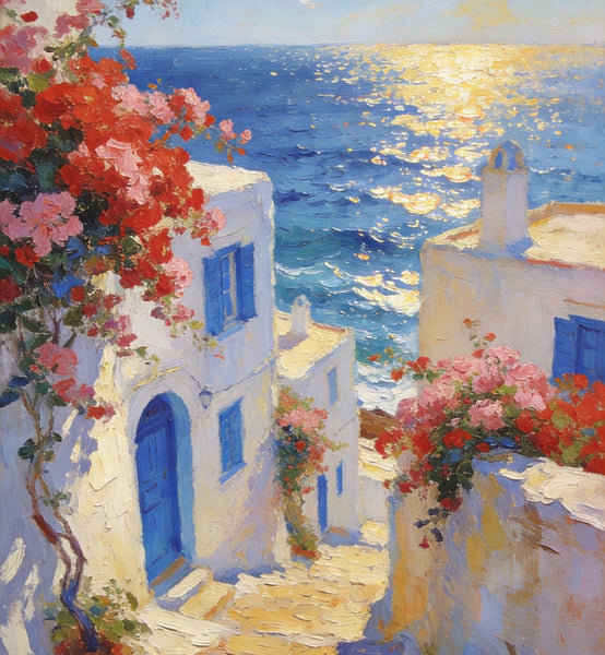 Original Wall Art Paintings, Aegean Serenity, Seashore Paintings, Heavy Texture Artwork, Canvas Paintings for Living Room, Small Oil Paintings, Hand Painted Canvas Wall Art