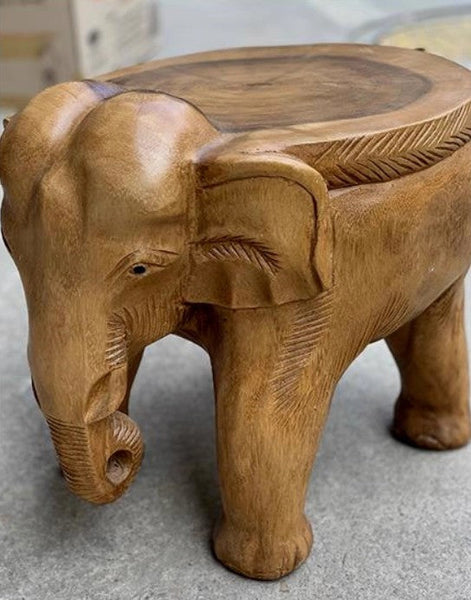 Elephant Sofa Stool, Dining Table Stool, Handmade Solid Wood low Stool, Elephant Wooden Stool, Creative Shoe-changing Stool-Grace Painting Crafts