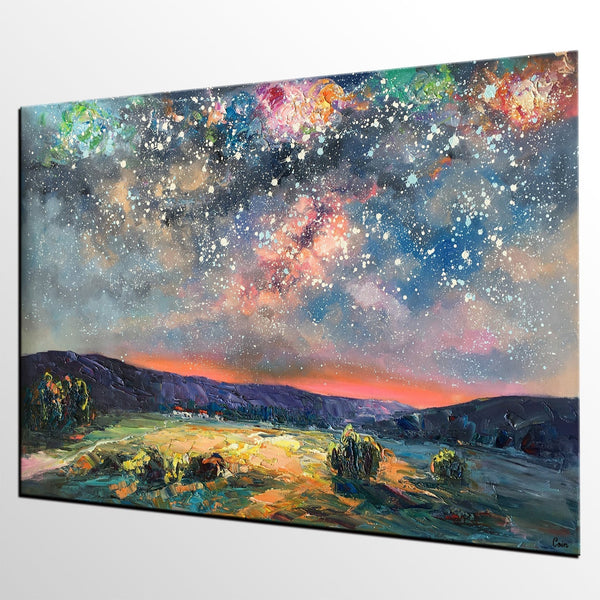 Abstract Landscape Painting, Starry Night Sky Painting, Heavy Texture Painting, Impasto Painting, Custom Wall Art Paintings for Living Room-Grace Painting Crafts