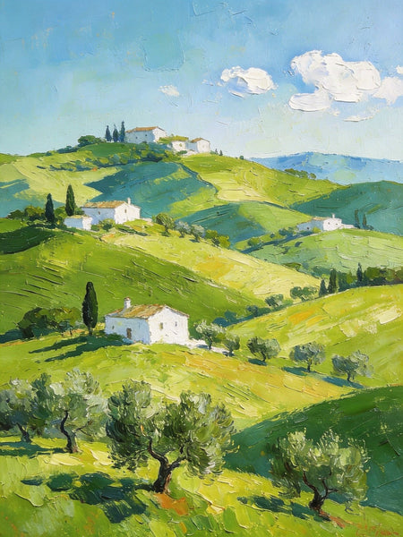 The Tuscan Spring Hills, Small Canvas Paintings, Oil Paintings On Canvas, Original Landscape Wall Art, Hand Painted Canvas Art, Heavy Texture Artwork-Grace Painting Crafts