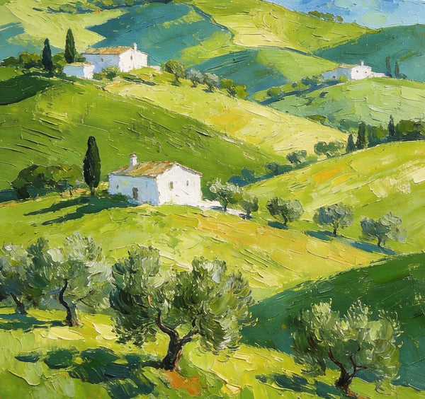 The Tuscan Spring Hills, Small Canvas Paintings, Oil Paintings On Canvas, Original Landscape Wall Art, Hand Painted Canvas Art, Heavy Texture Artwork-Grace Painting Crafts