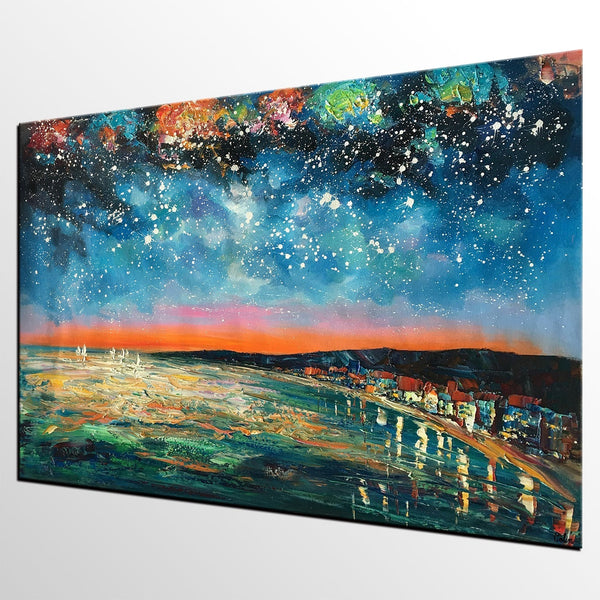 Landscape Painting, Starry Night Oil Painting, Original Wall Art, Custom Large Canvas Art-Grace Painting Crafts