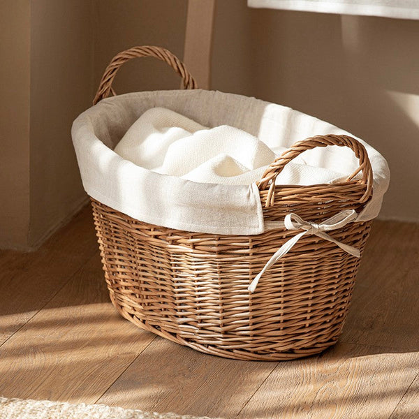 Large Kitchen Round Storage Baskets, Large Food Storage Basket with Handle, Natural Hand-woven Wicker Storage Basket for Clothes, Willow Weaving Baskets for Toys-Grace Painting Crafts