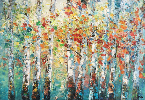 Canvas Art Painting, Large Wall Art, Summer Birch Tree Painting, Custom Extra Large Oil Painting-Grace Painting Crafts