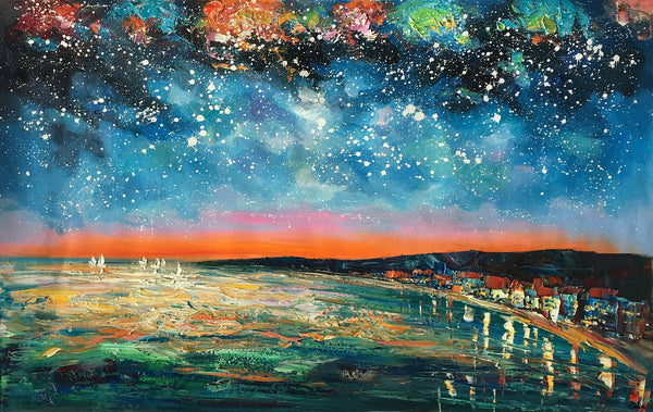 Landscape Painting, Starry Night Oil Painting, Original Wall Art, Custom Large Canvas Art-Grace Painting Crafts