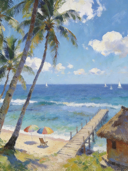 Heavy Texture Artwork, Palm Trees on the Beach, Seashore Paintings, Canvas Paintings for Bedroom, Original Landscape Paintings, Small Oil Paintings, Hand Painted Canvas Wall Art-Grace Painting Crafts
