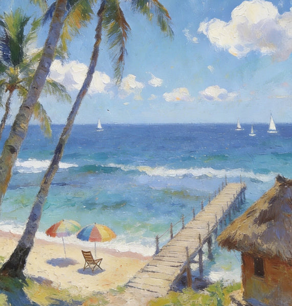 Heavy Texture Artwork, Palm Trees on the Beach, Seashore Paintings, Canvas Paintings for Bedroom, Original Landscape Paintings, Small Oil Paintings, Hand Painted Canvas Wall Art-Grace Painting Crafts