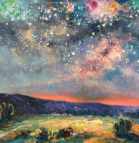 Abstract Landscape Painting, Starry Night Sky Painting, Heavy Texture Painting, Impasto Painting, Custom Wall Art Paintings for Living Room-Grace Painting Crafts