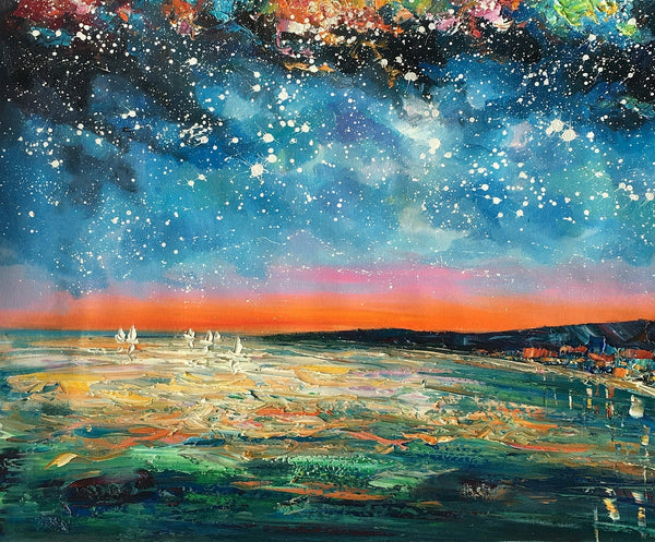 Landscape Painting, Starry Night Oil Painting, Original Wall Art, Custom Large Canvas Art-Grace Painting Crafts