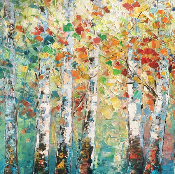 Canvas Art Painting, Large Wall Art, Summer Birch Tree Painting, Custom Extra Large Oil Painting-Grace Painting Crafts