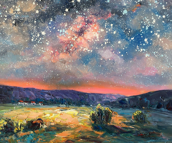 Abstract Landscape Painting, Starry Night Sky Painting, Heavy Texture Painting, Impasto Painting, Custom Wall Art Paintings for Living Room-Grace Painting Crafts