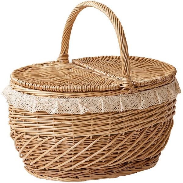 Extra Large Kitchen Storage Baskets, Picnic Storage Basket with Handle, Natural Hand-woven Wicker Storage Basket, Lovely Willow Weaving Baskets for Vegetable, Natural Fruit Storage Baskets-Grace Painting Crafts