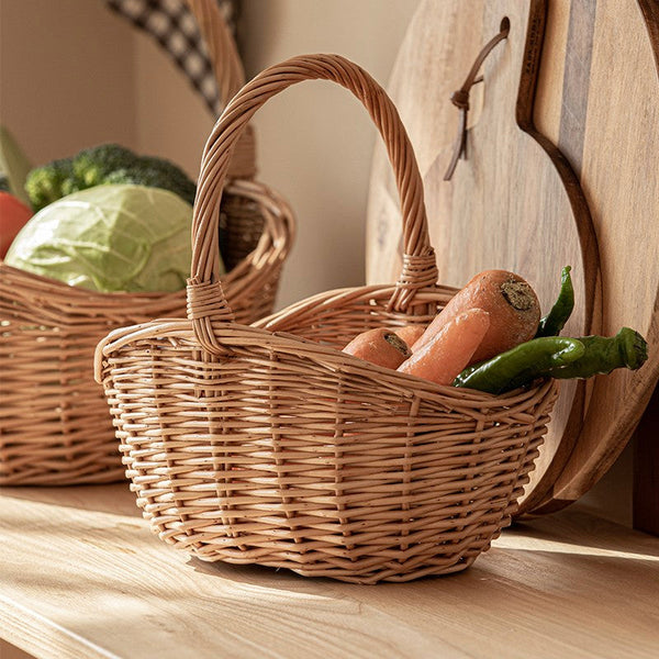 Natural Hand-woven Wicker Storage Basket, Large Picnic Food Basket with Handle, Lovely Willow Weaving Baskets for Vegetable, Natural Fruit Basket, Kitchen Storage Baskets-Grace Painting Crafts
