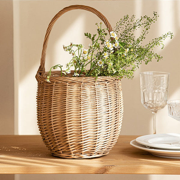 Wicker Storage Basket for Kitchen, Hand-woven Picnic Food Basket with Handle, Willow Weaving Baskets for Vegetable, Natural Fruit Basket, Storage Basket for Shelves-Grace Painting Crafts