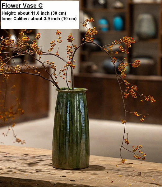 Ceramic Bouquet Vases, Green Flower Vases on Table, Porcelain Flower Vases, Dining Table Centerpiece, Handmade Water Holding Flower Vase-Grace Painting Crafts
