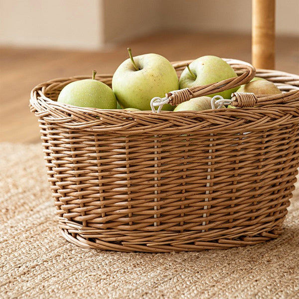 Kitchen Storage Baskets, Small Picnic Food Basket with Handle, Natural Hand-woven Wicker Storage Basket, Willow Weaving Baskets for Vegetable, Natural Fruit Basket-Grace Painting Crafts