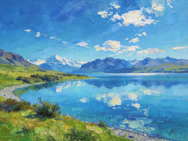 Mountain Landscape Paintings, New Zealand Lake Charm, Small Paintings on Canvas, Original Landscape Paintings, Hand Painted Canvas Artwork-Grace Painting Crafts