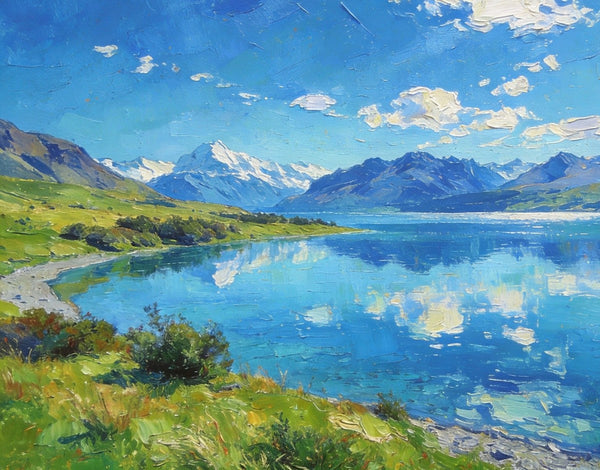 Mountain Landscape Paintings, New Zealand Lake Charm, Small Paintings on Canvas, Original Landscape Paintings, Hand Painted Canvas Artwork-Grace Painting Crafts
